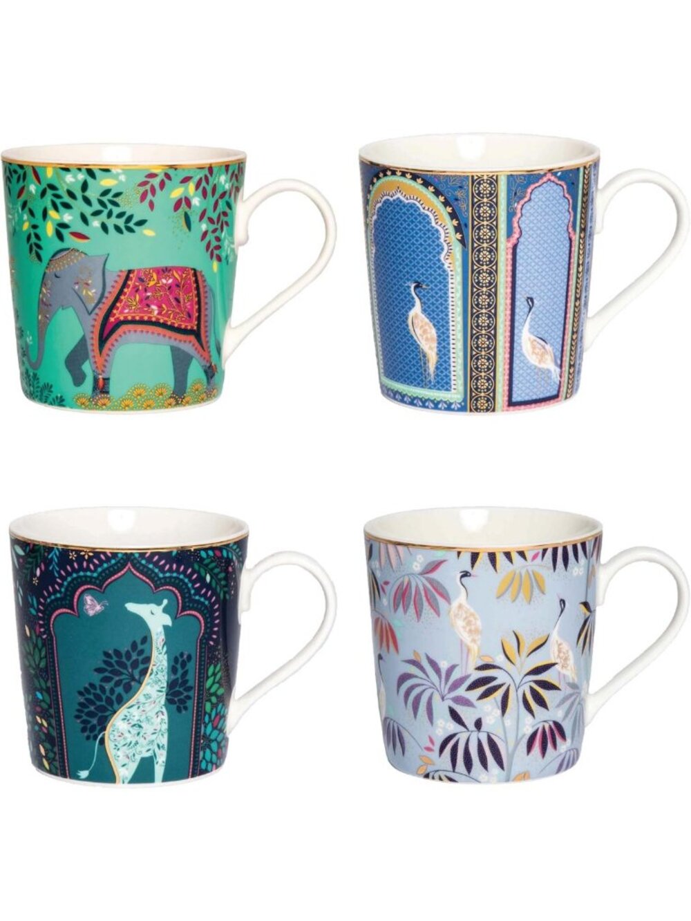 Set of 4 Fine China Mugs - 12oz Tea & Coffee Drinkware with Gold Detailing